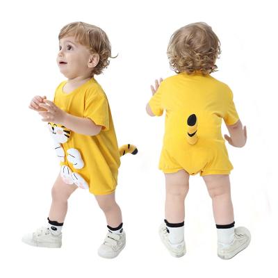 Summer Baby Bodysuit with 3D Tiger Tail Kids Short Sleeve Cotton Onesie Wholesale Snap Button Closure